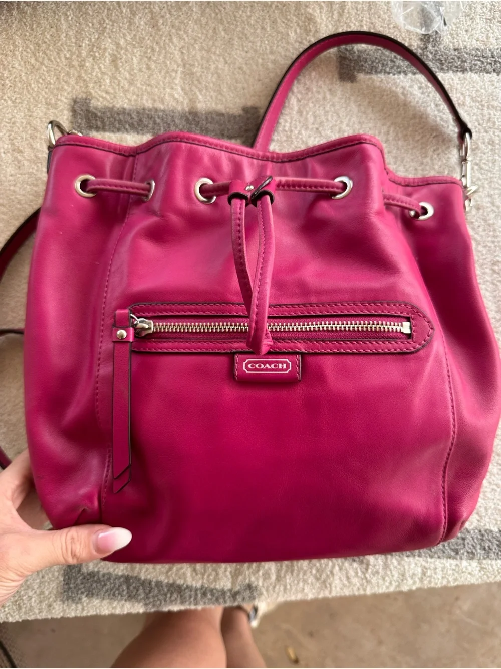Coach Fuscia Leather Daisy Drawstring bucket Bag